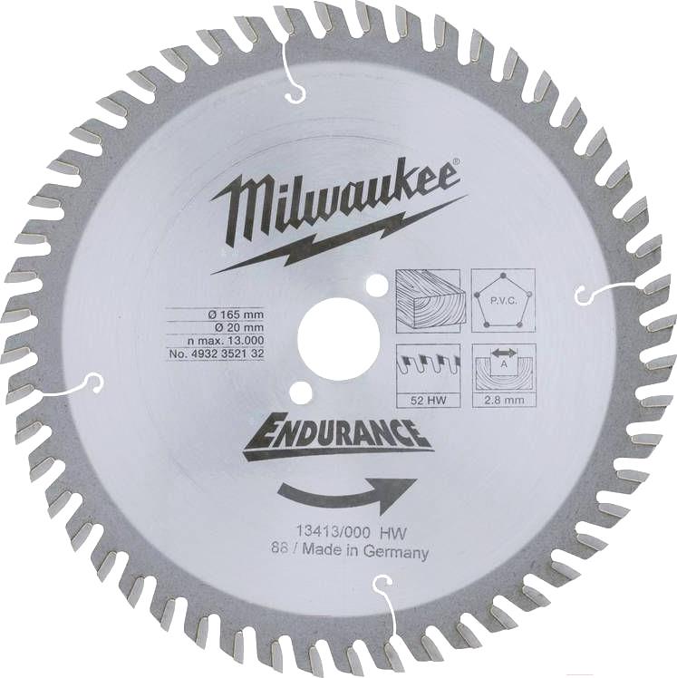

Диск пильный Milwaukee 4932352132, D 165х20х2.8 мм 52Z