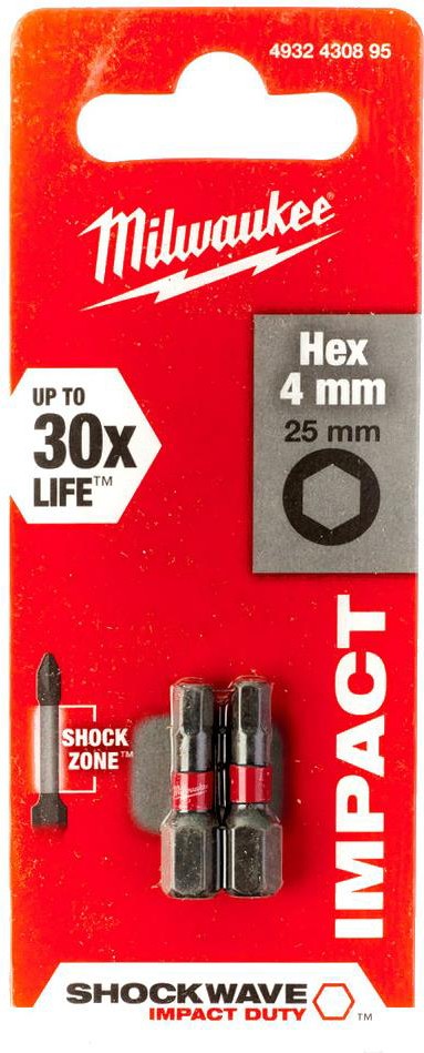 

Набор оснастки Milwaukee Shockwave Impact Duty Hex 4932430895, Насадка для электроинструмента Milwaukee Shockwave Hex4 25мм 2шт 4932430895