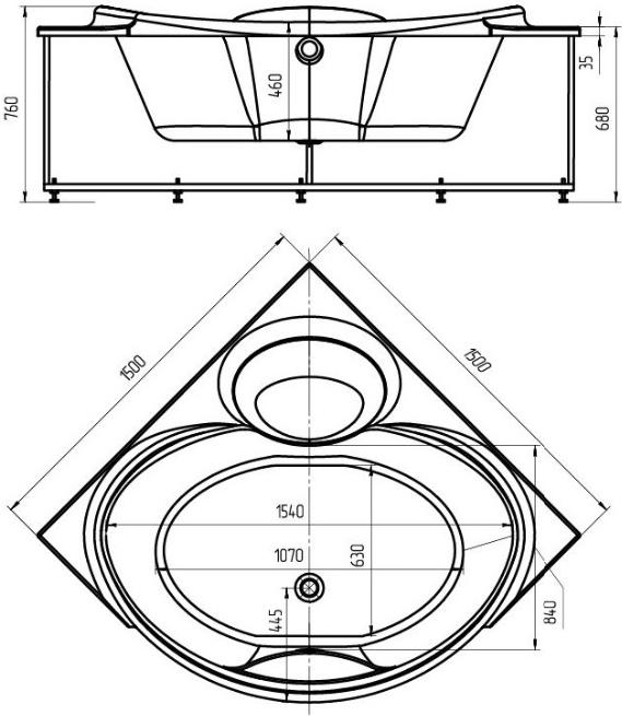 

Ванна Aquatek Эпсилон 150x150 (с каркасом и экраном), Эпсилон 150x150 с каркасом и экраном