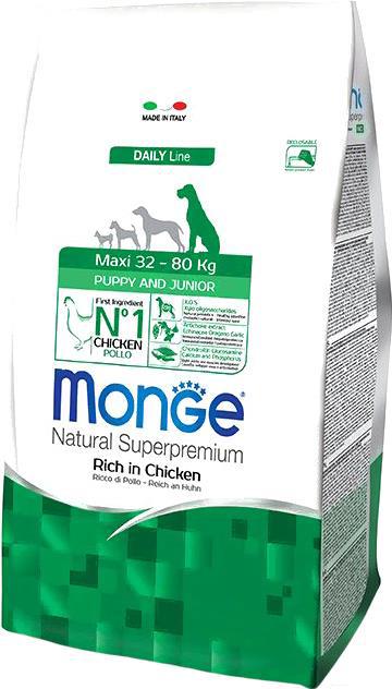 

Корм для собак Monge Maxi Puppy Junior Rich in Chicken 15 кг, Daily Maxi Puppy Junior Rich in Chicken 15кг