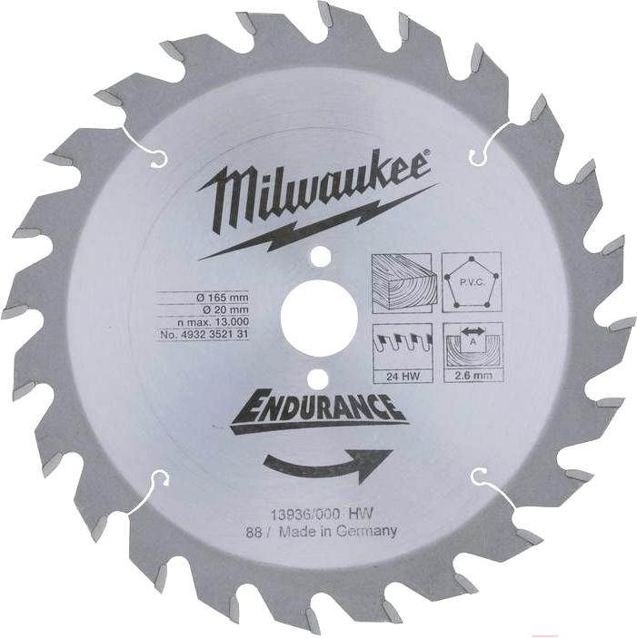 

Диск пильный Milwaukee 4932352131, D 165х20х2.6 мм 24Z