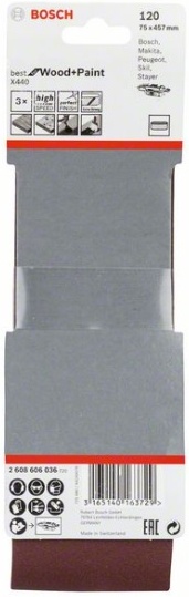

Набор оснастки Bosch 2.608.606.036 (3шт), Шлифлента Bosch B.f.Wood 75-457 мм K120 3шт 2.608.606.036