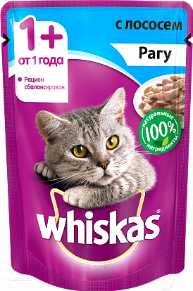

Корм для кошек Whiskas Рагу с лососем 85г, Рагу с лососем 85г