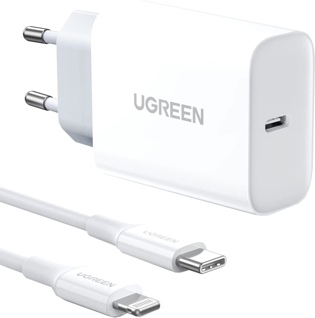 

Сетевое зарядное устройство Ugreen CD137-50698 White [50698], Сетевое зарядное устройство UGREEN CD137-50698; 1 USB-C, 20W PD кабель Type-C - Lightning 1m, Mfi certified, White