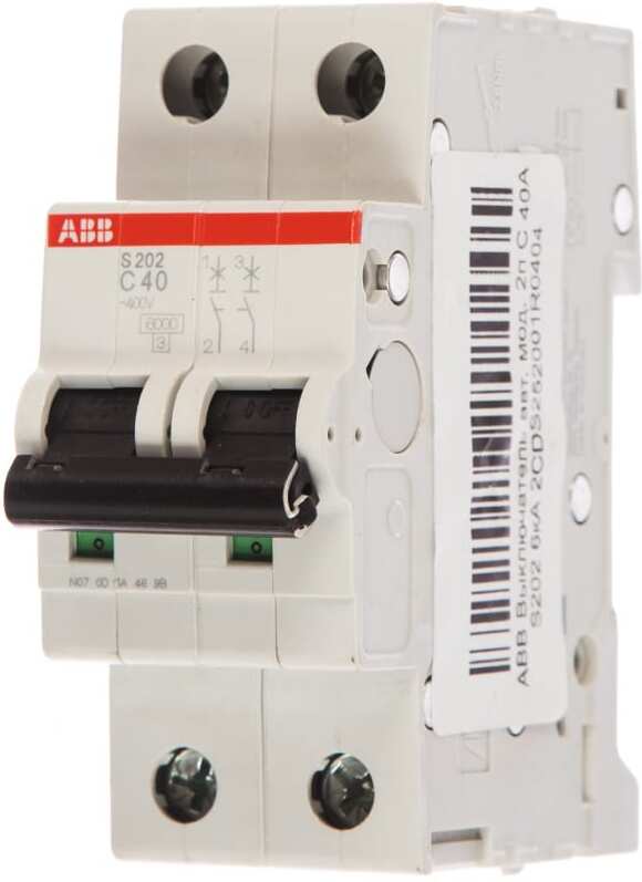 

Выключатель ABB S 202 2P С 40А 6кА 2M [2CDS252001R0404], Выключатель ABB S 202 2P С 40А 6кА 2M 2CDS252001R0404
