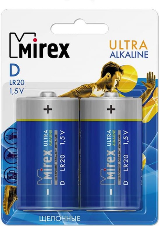 

Аккумуляторная батарейка Mirex щелочная R20 D 1,5V 2 шт [23702-LR20-E2], Батарейка Mirex щелочная R20 D 1,5V 2 шт 23702-LR20-E2