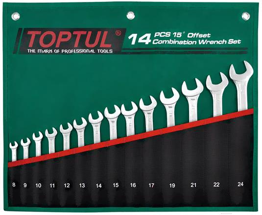 

Набор ключей комбинированных Toptul 8-24 мм 15° Pro-Line 14 предметов [GRAW1401], Набор ключей комбинированных Toptul 8-24 мм 15° Pro-Line 14 предметов GRAW1401