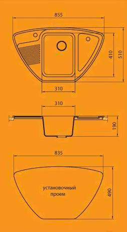 

Кухонная мойка Granicom G-008 855х510 дакар [G-008-10], G-008 855х510