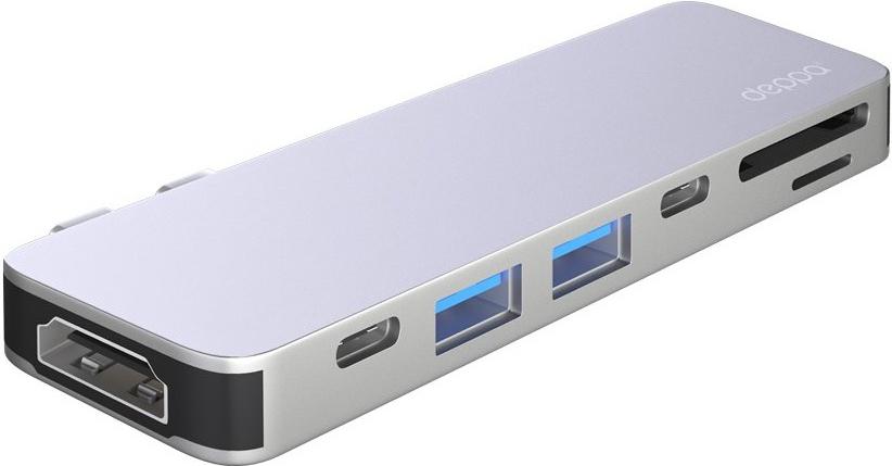 

USB-хаб Deppa USB-C для MacBook 7-в-1 серебро [73122], USB-C для MacBook 7-в-1
