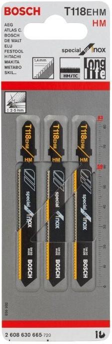 

Пилка для лобзика Bosch T118EНМ по металлу 3шт [2.608.630.665], T118EНМ по металлу 3шт