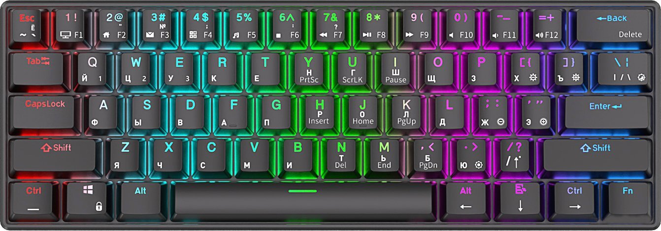 

Беспроводная клавиатура Royal Kludge RK61 Black (USB/Bluetoth, RGB, Hot Swap, Red switch)