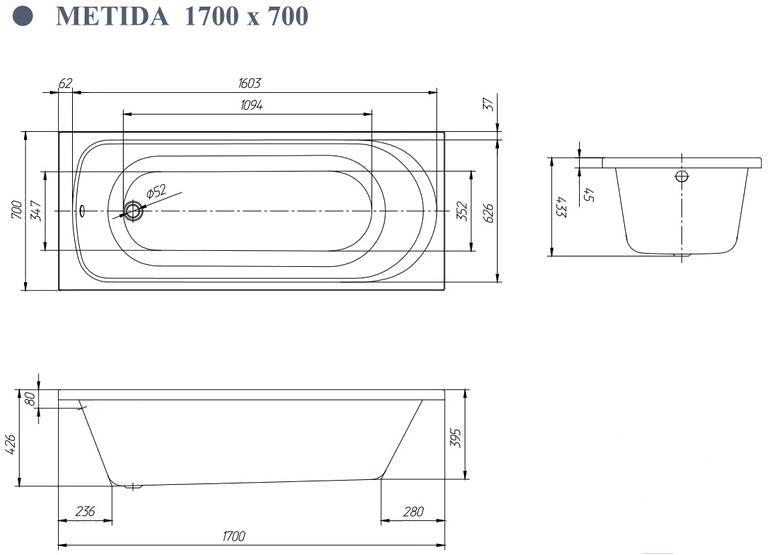 

Ванна Ventospa Metida 170х70 с ножками, Metida 170х70 с ножками