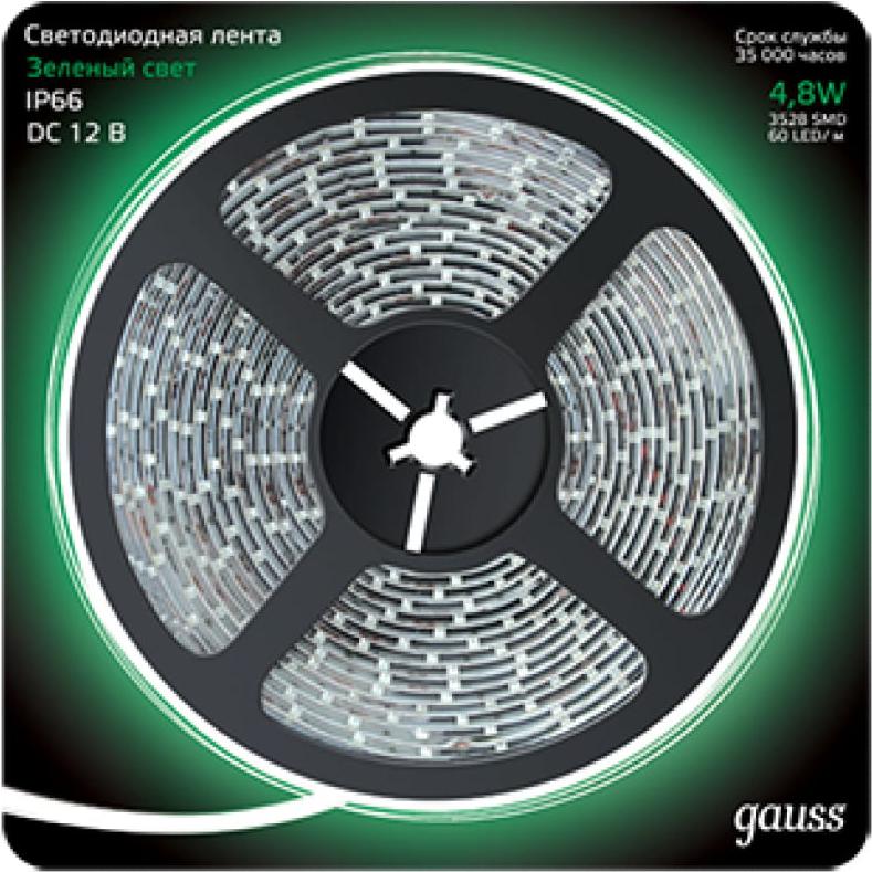 

Gauss Лента LED 2835/60-SMD 4.8W 12V DC зеленый IP66 (блистер 5м) [311000605], Светодиодная лента Gauss Лента LED 2835/60-SMD 4.8W 12V DC зеленый IP66 (блистер 5м) 311000605