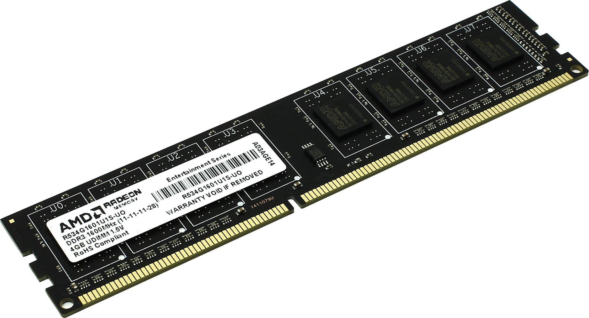 

Оперативная память AMD DDR3 4Gb 1600MHz PC3-12800 CL11 LONG [R534G1601U1SL-U], Оперативная память AMD Radeon R5 Entertainment 4GB DDR3 PC3-12800 (R534G1601U1SL-U)