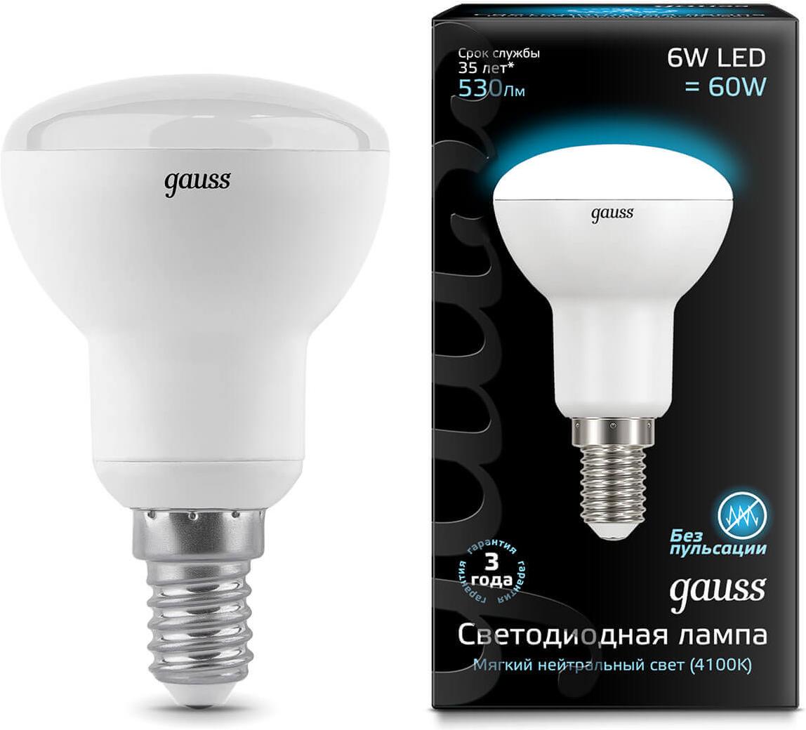 

Светодиодная лампа Gauss LED R50 E14 6W 530lm 4100K 1/10/100 [106001206], Светодиодная лампочка Gauss LED R50 E14 6W 530lm 4100K 1/10/100 106001206