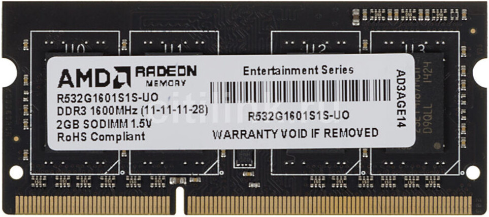 

Оперативная память AMD Radeon R532G1601S1S-UO Черный, Оперативная память AMD Radeon Entertainment 2GB DDR3 SO-DIMM R532G1601S1S-UO