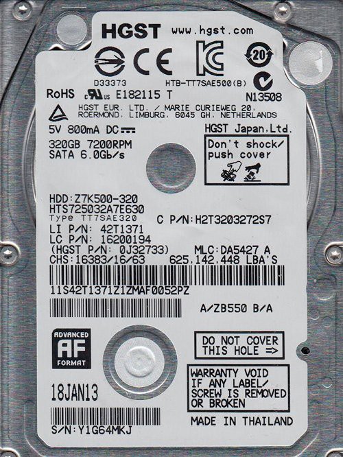 

Жесткий диск HGST Travelstar Z7K500 320GB [HTS725032A7E630], Жесткий диск HGST Travelstar Z7K500 320GB HTS725032A7E630
