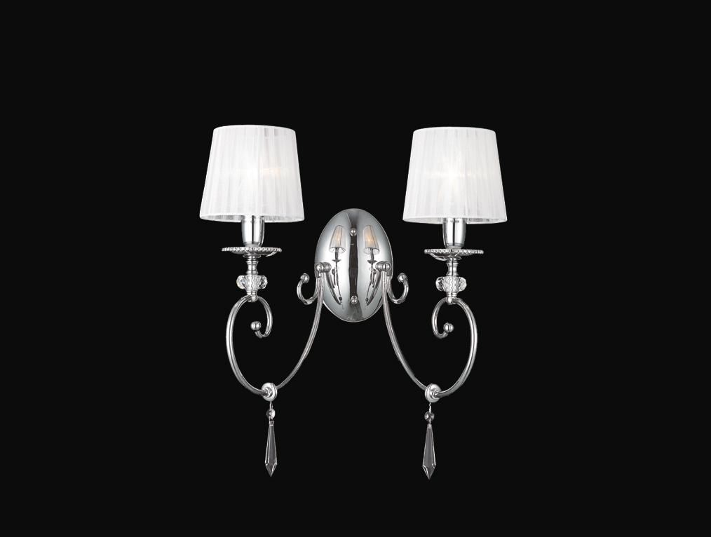 

Бра NEWPORT L41*H45*Sp23 cm E14 2*60W Chrome Clear crystal Shade white [10202/A], L41*H45*Sp23 cm E14 2*60W