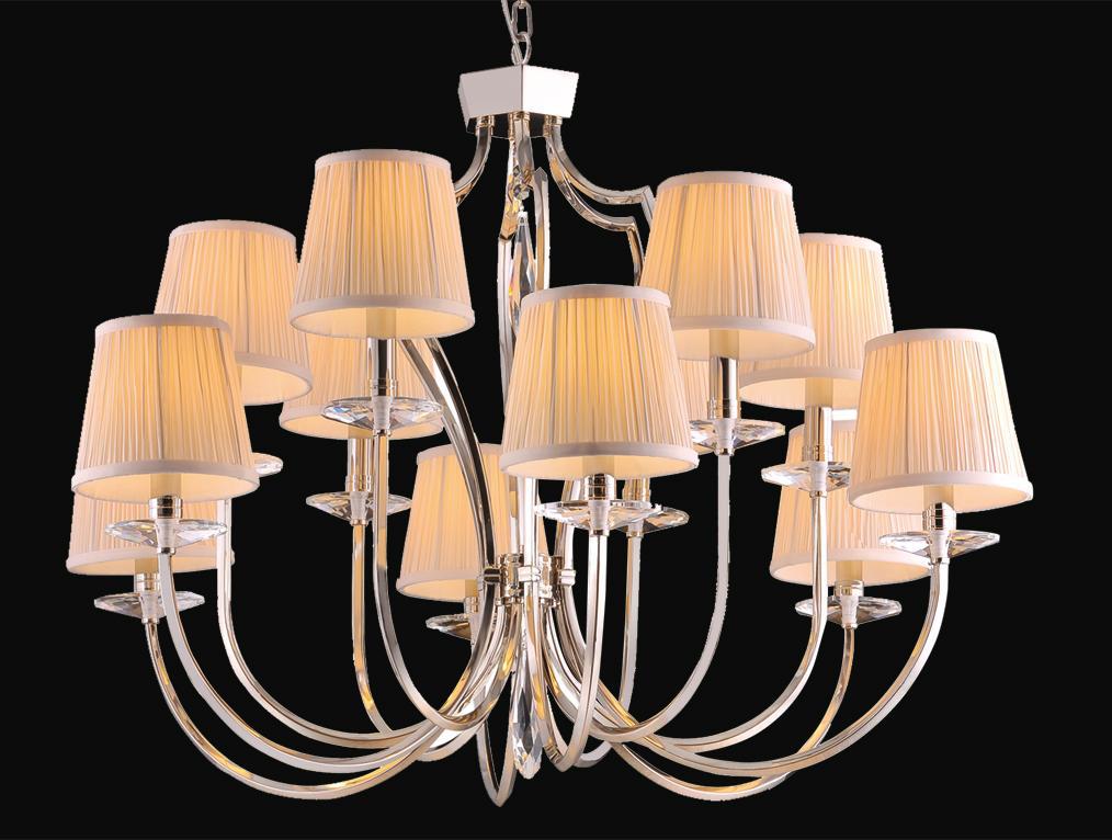 

Подвесная люстра NEWPORT D90*H66/166 см Е14 12*60W Nickel Crystal clear Shade beige [31206+6/C], D90*H66/166 см Е14 12*60W