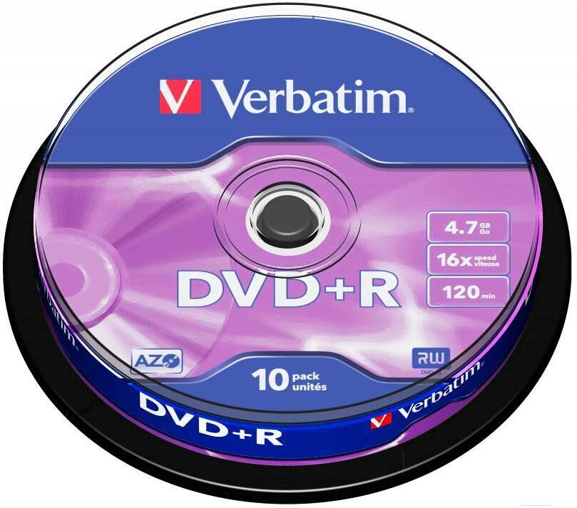 

Оптический диск Verbatim DVD+R 4.7Gb 16x DLP Matt Silver 10 шт CakeBox [43498], Диск DVD+R Verbatim 4.7GB 16x Cake Box (43498)