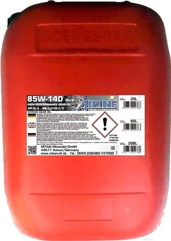

Трансмиссионное масло Alpine Gear Oil 85W140 GL-5 20л (0100783)