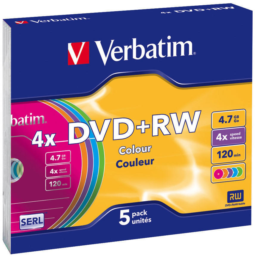 

Оптический диск Verbatim DVD+RW 43297 4х 4.7Gb Colour Slim Case 5 шт, DVD+RW 43297 4х 4.7Gb Colour Slim Case 5 шт