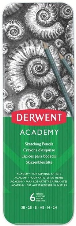 

Набор чернографитных карандашей Derwent Academy Sketching Tin металлический пенал 6 шт 3B-2H, Карандаш Derwent Academy Sketching Tin металлический пенал 6 шт 3B-2H 2301945