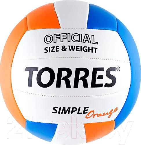 

Волейбольный мяч Torres Simple Orange р.5, синт.кожа белый/голубой [V30125], Simple Orange р.5, синт.кожа