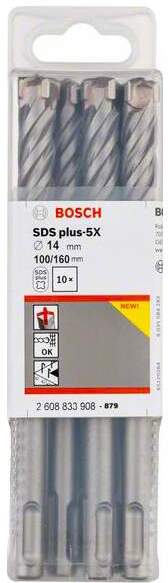 

Бур Bosch SDS-plus-5X 14x100x160 (10 шт) [2.608.833.908], Бур Bosch SDS-plus-5X 14x100x160 2.608.833.908