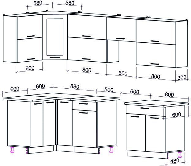 

Кухонный гарнитур Интерлиния Мила Gloss 60-12x28 яблоко/черный глянец, Мила Gloss 60-12x28