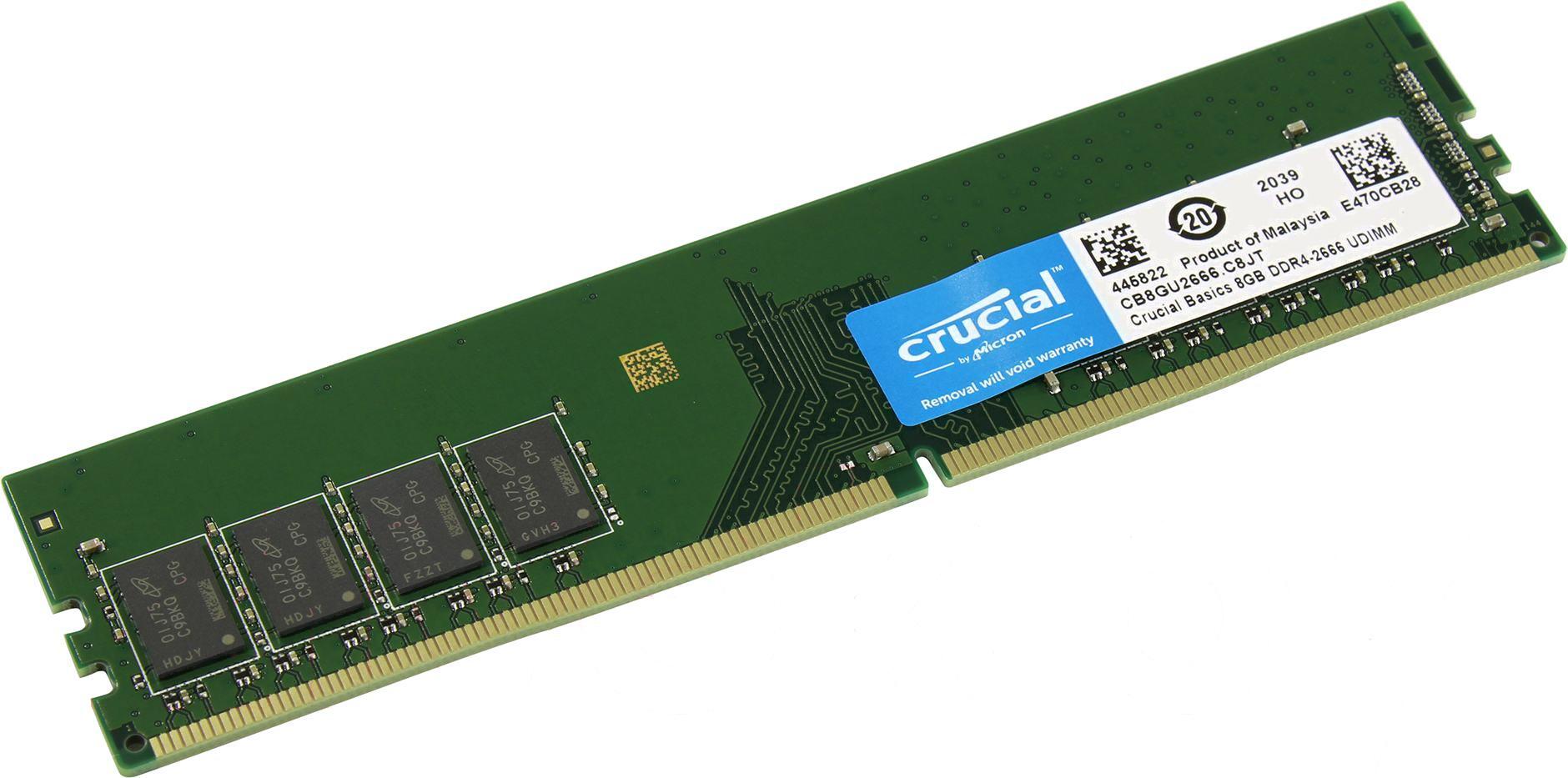 

Оперативная память Crucial DDR 4 DIMM 8Gb PC21300 2666Mhz [CB8GU2666], Оперативная память Crucial 8GB DDR4 PC4-21300 CB8GU2666