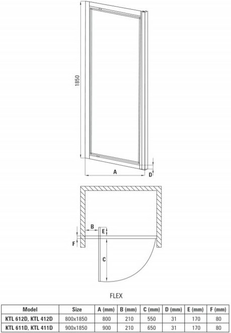 

Душевая дверь Deante Flex KTL 011D