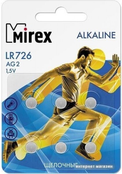 

Батарейки Mirex LR726 6шт (LR726-E6)