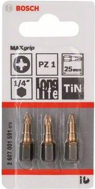 

Набор бит Bosch 25мм PZ1 TIN 2607001591, Pz1 25 мм TIN 3шт