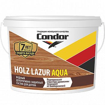 

Защитно-декоративный состав Condor Holz Lazur Aqua 9 кг натуральный