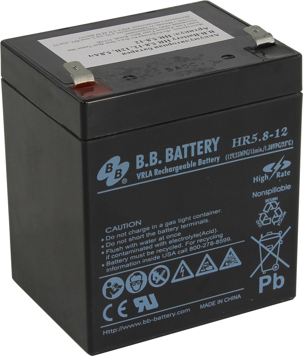 

Аккумулятор для ИБП B.B. Battery HR5.8-12 12В 5.8Ач, HR5.8-12 12В 5.8Ач