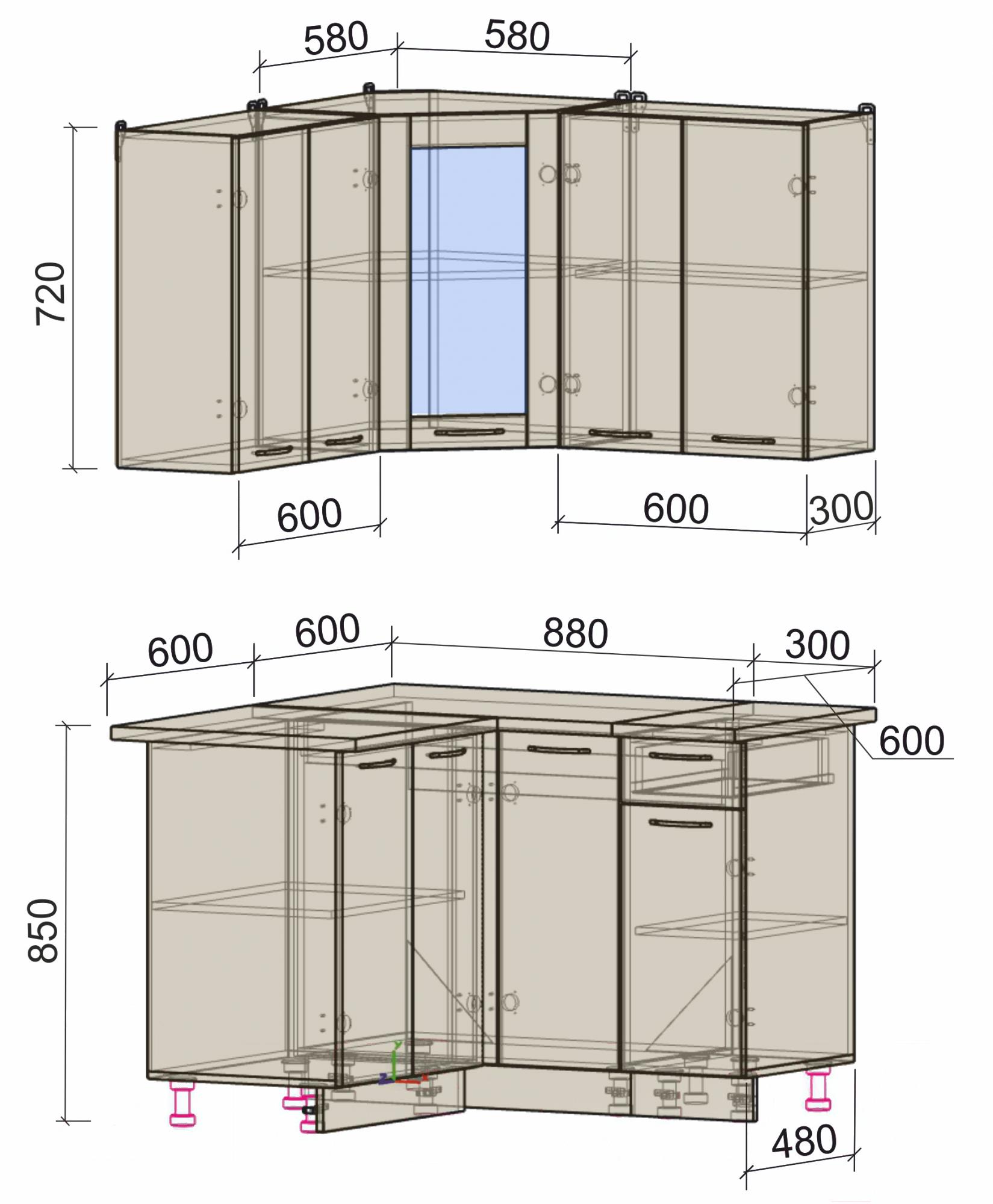 

Кухонный гарнитур Интерлиния Мила 12x12 серебро/антрацит, Мила 12x12