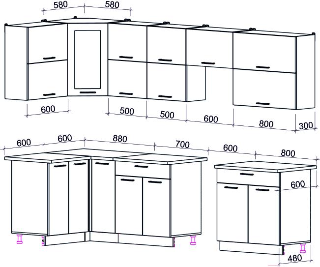 

Кухонный гарнитур Интерлиния Мила Gloss 60-12x30 ваниль/асфальт глянец, Мила Gloss 60-12x30