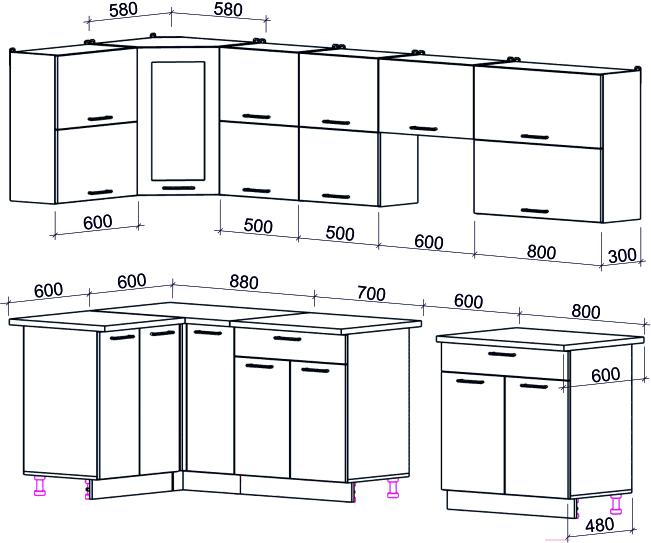 

Кухонный гарнитур Интерлиния Мила Gloss 60-12x30 яблоко/черный глянец, Мила Gloss 60-12x30