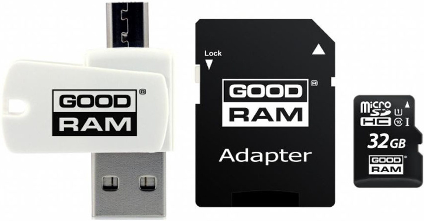 

Карта памяти GOODRAM 32GB microSD Class 10 UHS I [M1A4-0320R12], Карта памяти GOODRAM ALL in ONE microSDHC 32GB