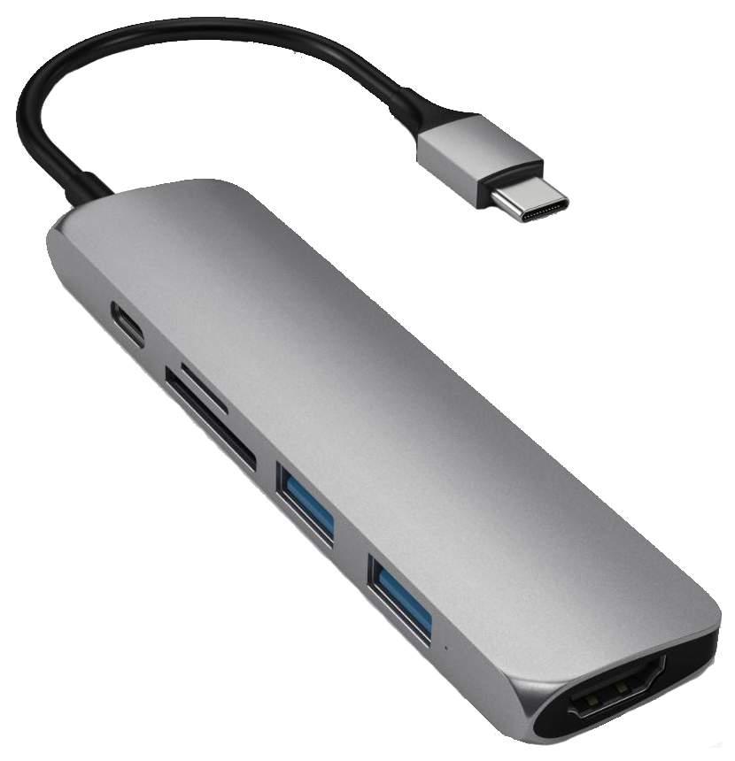 

Адаптер Satechi Type-C Slim Multiport Adapter V2 серый космос [ST-SCMA2M], Type-C Slim Multiport Adapter V2