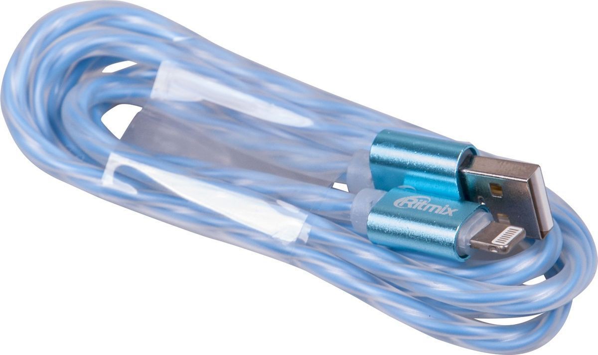 

Кабель (адаптер, разветвитель) Ritmix RCC-322 Lightning 8pin-USB 1м Blue, Кабель Ritmix RCC-322 (синий)