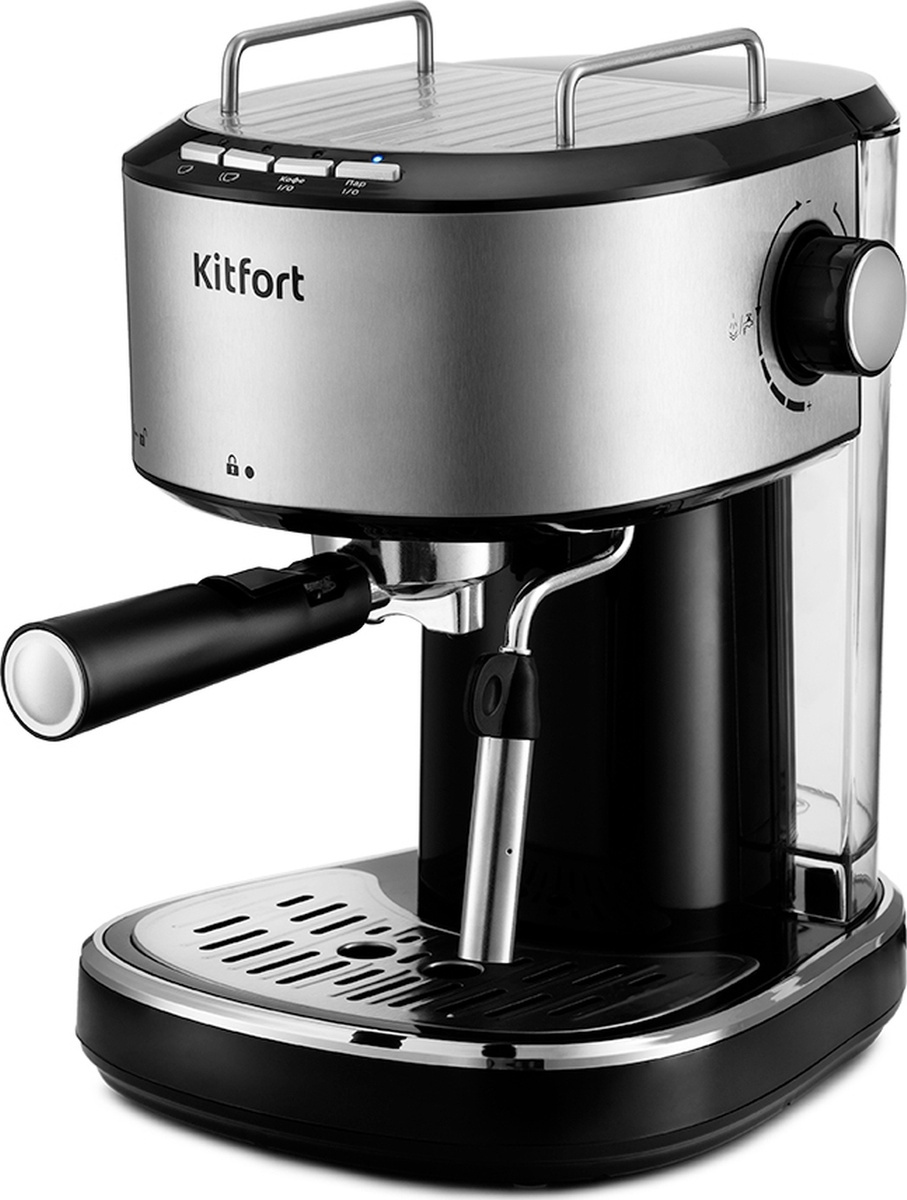 

Кофеварка Kitfort KT-754 черный/нержавеющая сталь, Рожковая помповая кофеварка Kitfort KT-754