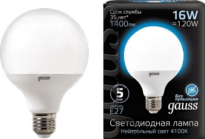 

Светодиодная лампа Gauss LED G95 E27 16W 1400lm 4100K 1/32 [105102216], LED G95 E27 16W 1400lm 4100K 1/32