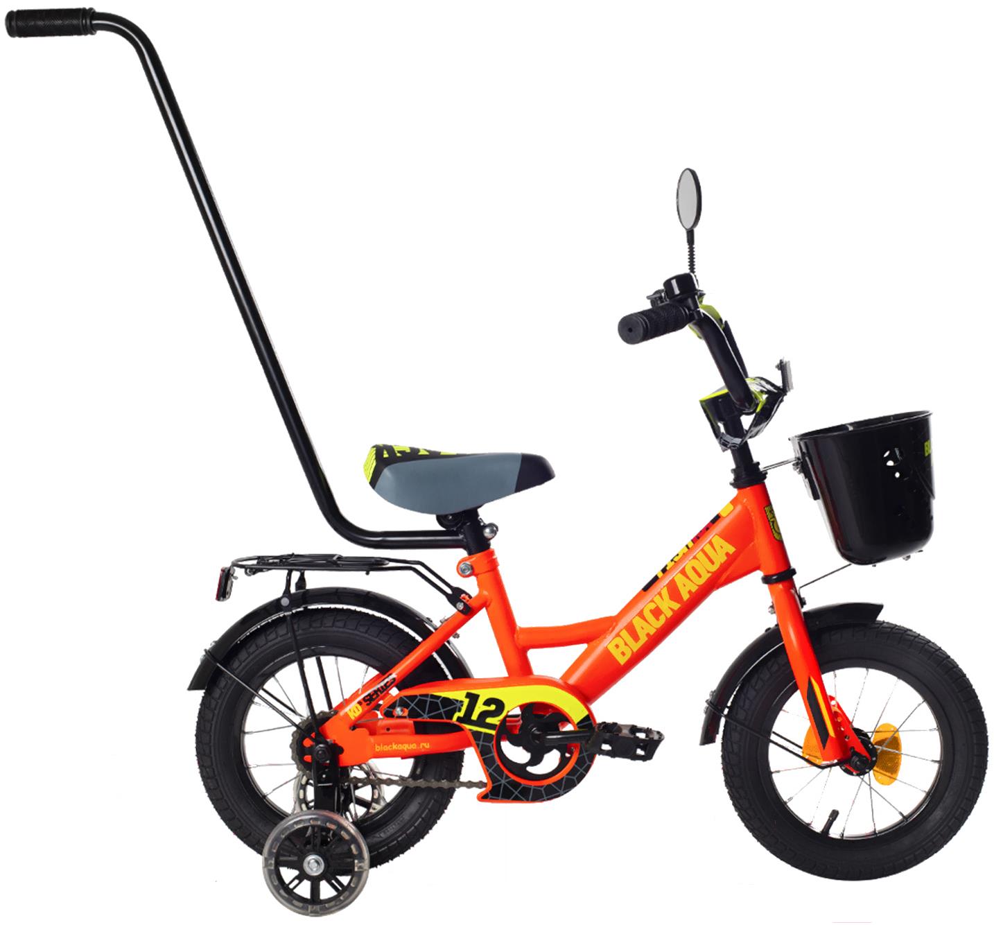 

Велосипед детский с ручкой Black Aqua Fishka 14 KG1427 со светящимися колесами оранжевый неон, Fishka 14 KG1427 со светящимися колесами