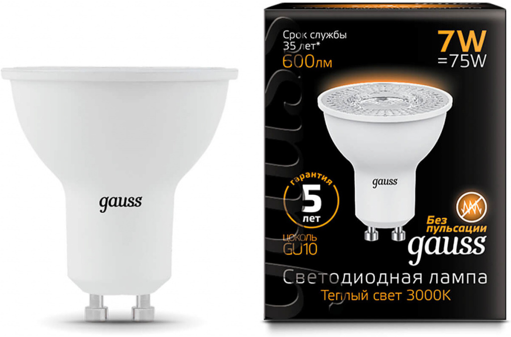 

Светодиодная лампа Gauss LED MR16 GU10 7W 600lm 3000K 1/10/100 [101506107], Светодиодная лампочка Gauss LED MR16 GU10 7W 600lm 3000K 1/10/100 101506107