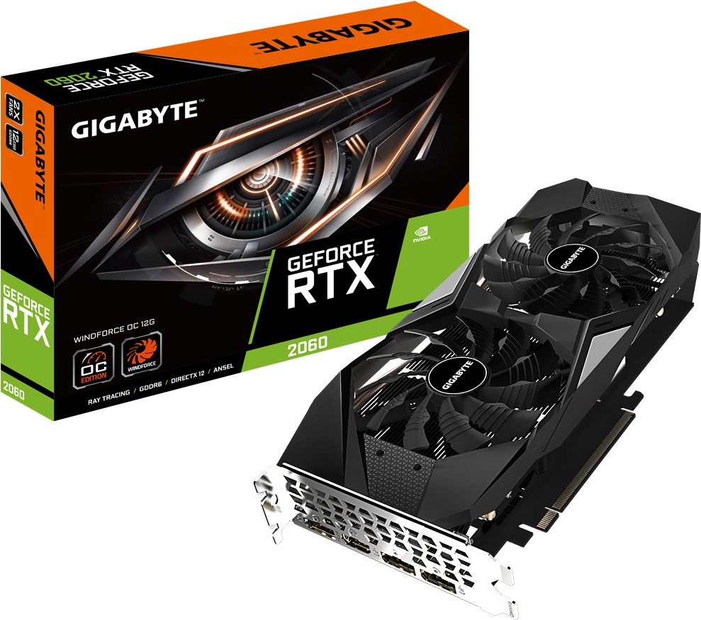 

Видеокарта Gigabyte PCIE16 RTX2060 12GB [GV-N2060WF2OC-12GD], Видеокарта Gigabyte GeForce RTX 2060 Windforce OC 12G (GV-N2060WF2OC-12GD)