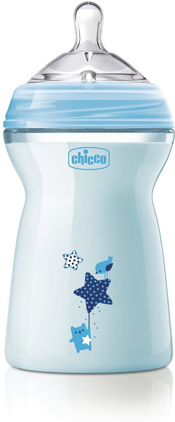 

Бутылочка CHICCO Nursery Natural Feeling, 330 мл с силиконовой соской с флексорами голубой (00081335200000)