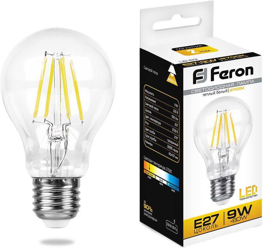 

Лампочка Feron 9W 230V E27 2700K LB-63 [25631], 9W 230V E27 2700K LB-63