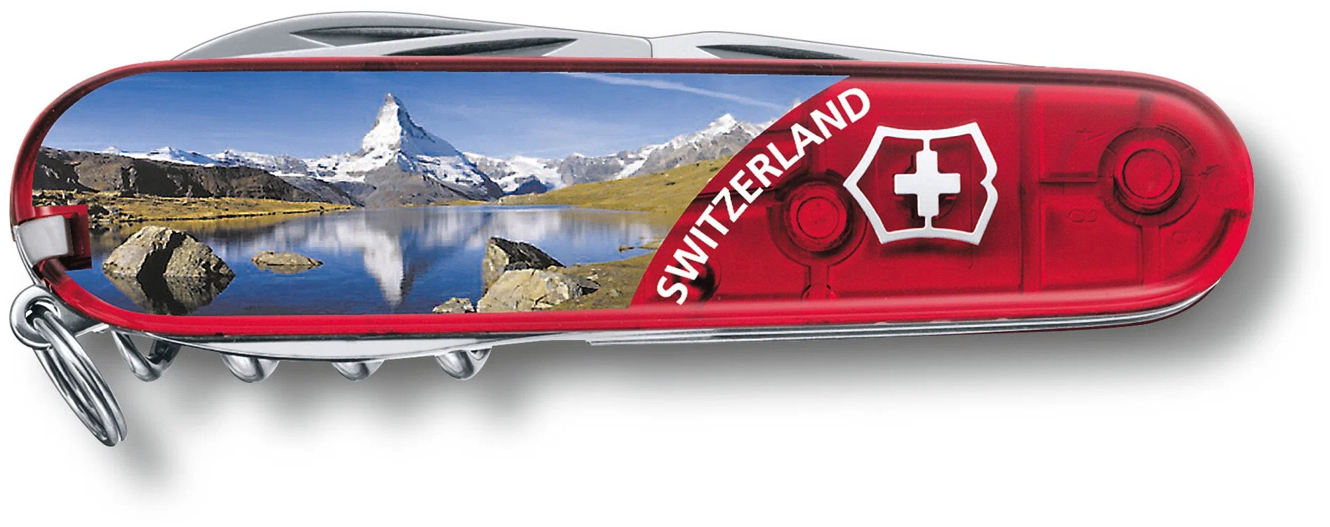 

Туристический нож Victorinox перочинный Climber Matterhorn красный полупрозрачный/рисунок [1.3703.TE2]